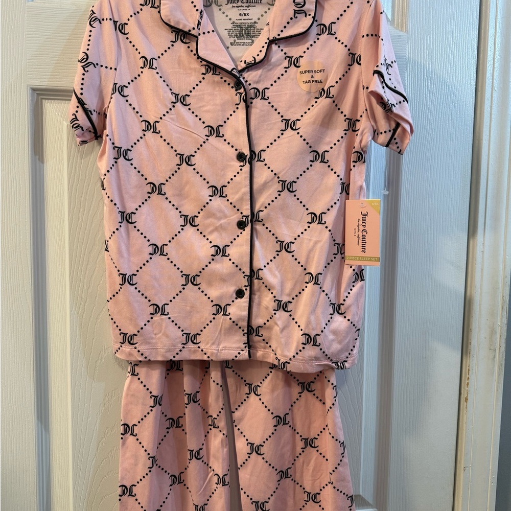Juicy Couture Girls’ Pink and Black Pajama Set NWT 6/6X